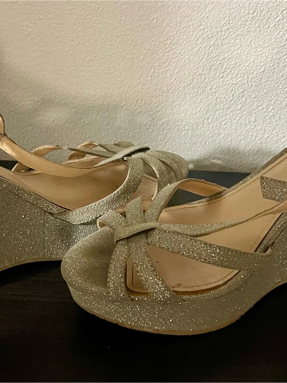 Nina Silver Glitter Strappy Wedge Sandals